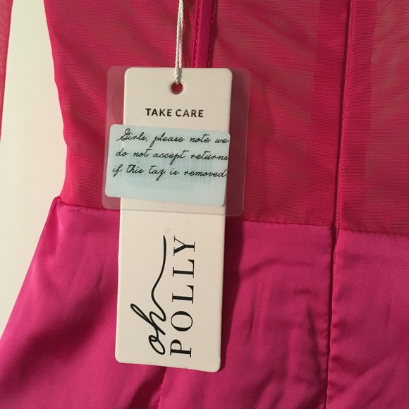 NWT OH POLLY Lorient Pink Satin Corset Push Up Satin + Mesh Sleeve Dress 2 - Picture 9 of 12